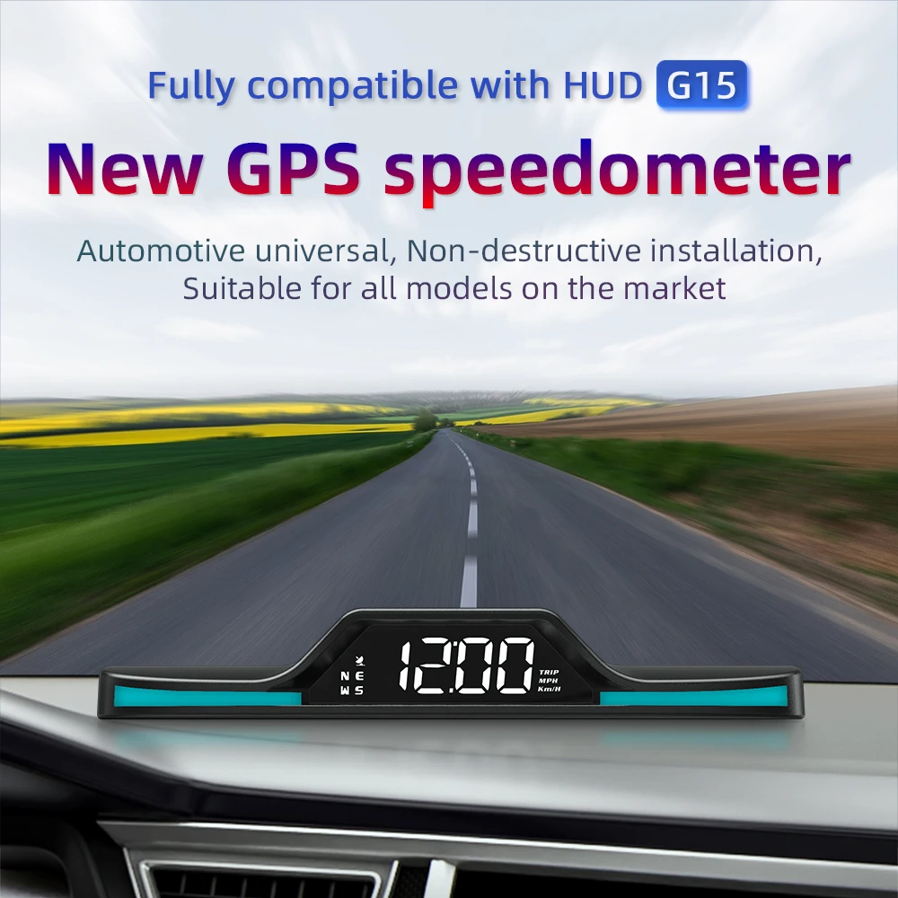 

G15 HUD GPS Car Speedometer or Clock Watch Safety Driving Head-Up Display Supports Fuel Vehicles Gasoline Mix Vehicles New