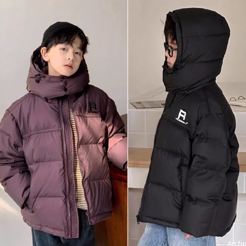 

Winter Warm Boys Waterproof Hooded Zip Puff Jackets School Kids Cotton Thick Track Coats Top Children Outfit Windbreaker 5-16Yr