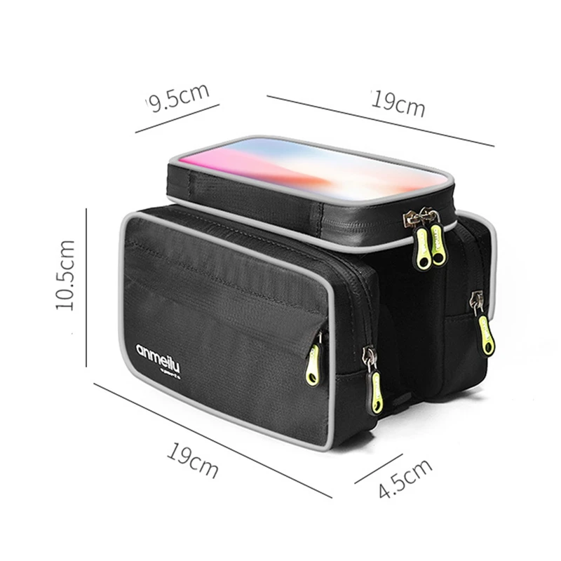 ANMEILU 6.5 Inch Bicycle Frame Bag Mobile Phone Touch Screen Hard Shell Bicycle Front Beam Bag Mountain Bike Top Tube Bag