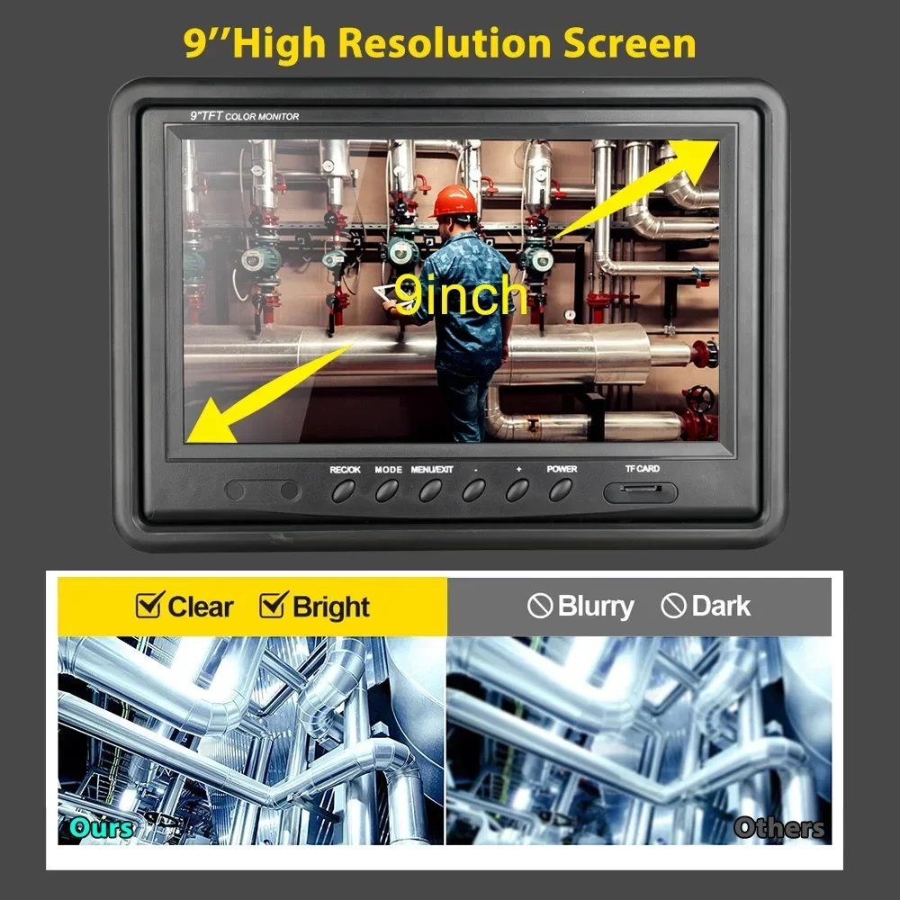 Pipe Endoscope 918D Drain Sewer Duct Inspection Camera Pipeline Borescope 9''LCD HD 1080P 18mm camera  20/30/50M cable