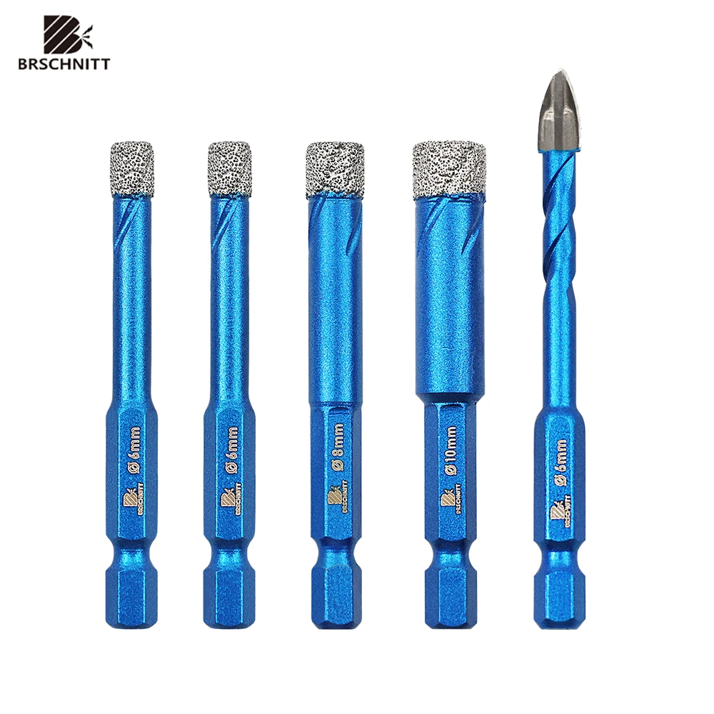 

Сухие сверла BRSCHNITT, 5 шт., 6-10 мм, быстроразъемное сверло с хвостовиком для плитки, гранита, мрамора, кладки, 6 мм, твердосплавное сверло