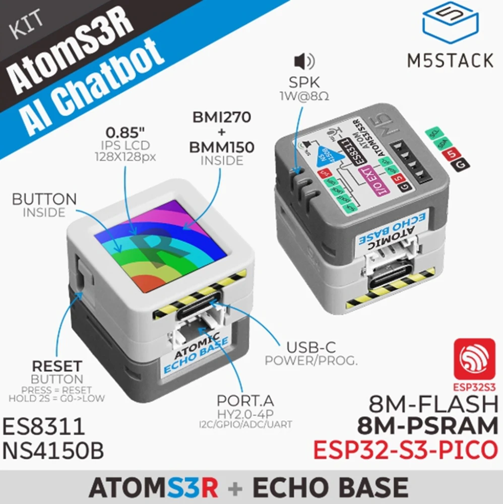 

M5Stack AtomS3R AI Chatbot Xiage Xiaozhi AI Voice Assistant Kit ESP32S3