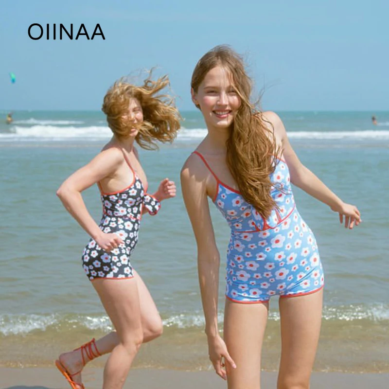 

OIINAA Print Swimwear Women Halter Hollow Out Bodysuit Bow Tie High Waisted Bathing Suit Summer 2025 New Female Sexy Beachwear