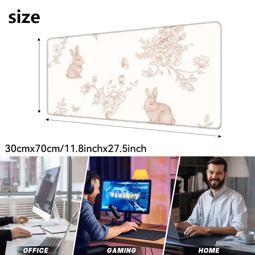 Rabbit Floral Desk Mat Extra-Large Non-Slip Rubber Gaming Mouse Pad Durable Desktop Mat for Home Office