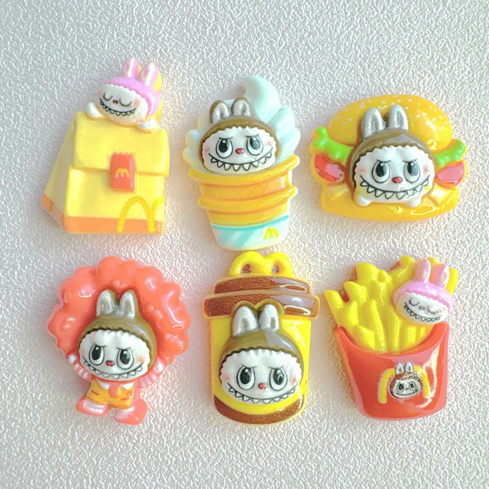 5Pcs cute dress up labubu resin flatback supplies diy kawaii resin accessories crafts materials scrapbooking embellishment