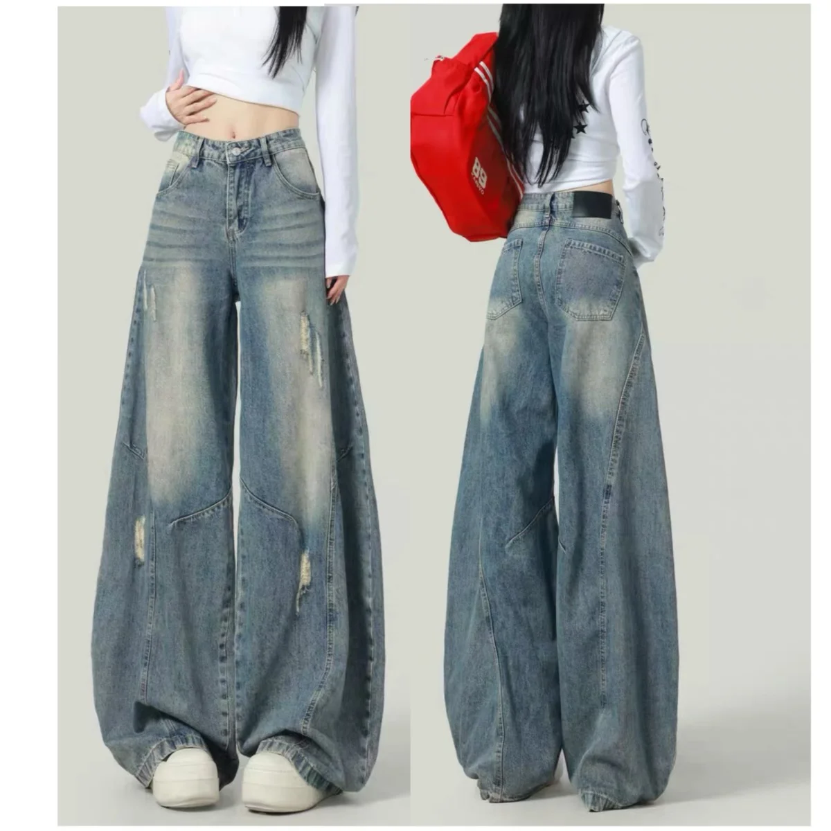 

Women's Straight Leg Wide Leg Jeans Hip Hop American Fashion Wide Leg Denim Trouser High Waist Vintage Y2K Denim Pants New