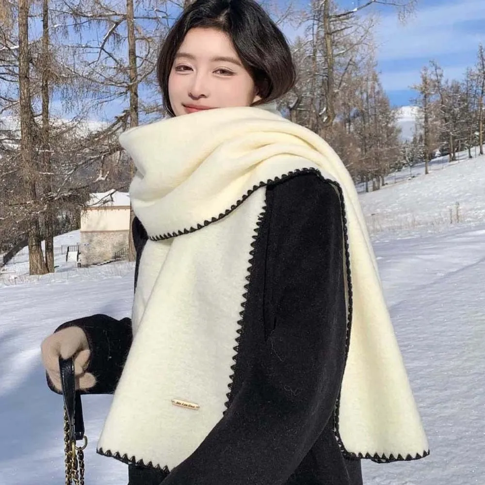 

Shawl Polyester Lock Edge Winter Scarf Soft Classic Long Thickened Neckscarf French Style Solid Color Women Warmer Scarf Couple