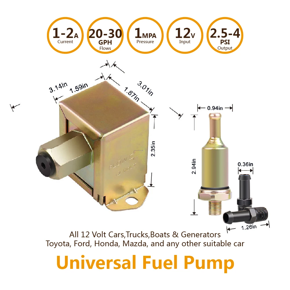 Carbole 12V Standard Facet Universal Electric Fuel Pump Metal for Petrol&Diesel 2.5-4PSI