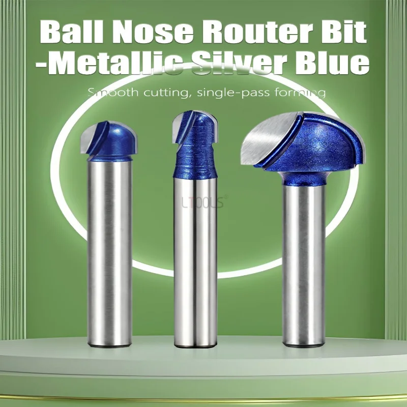 Carbide Round Bottom Router Bit Set Shank Silver Blue Arc Grooving Cutter for Wood Board Furniture Woodworking Processing