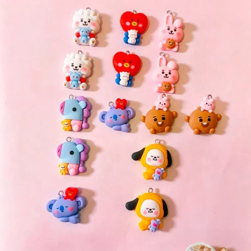 100 Stück BT21 Harz-Cartoon-Anhänger DIY-Zubehör Bastelzubehör für Schmuckherstellung Ohrringe Halsketten Armbänder Anhänger Handydekoration – Detail 3