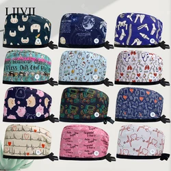 Gorro de enfermería para hombre y mujer, gorro de 100% algodón para cirujano, dentista, veterinario, Chef, gorros de trabajo, gorros de cirugía Baotou estampados, gorros de enfermera médica