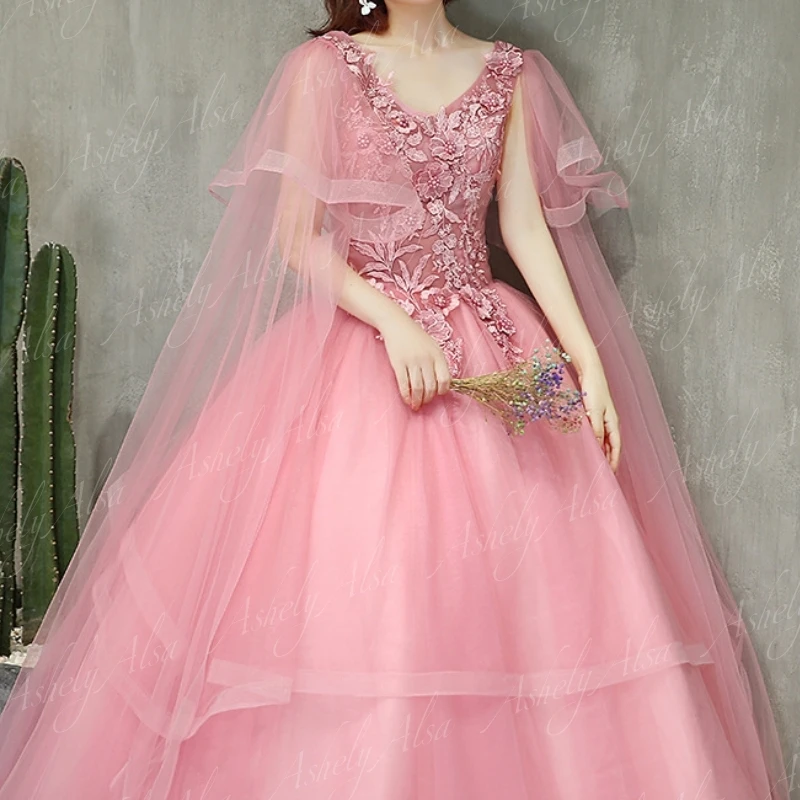 Robe de Rhélégante à col en V pour femmes, jupe bouffante, robe de soirée d'anniversaire, rose doux, 15 filles, événements spéciaux, 16