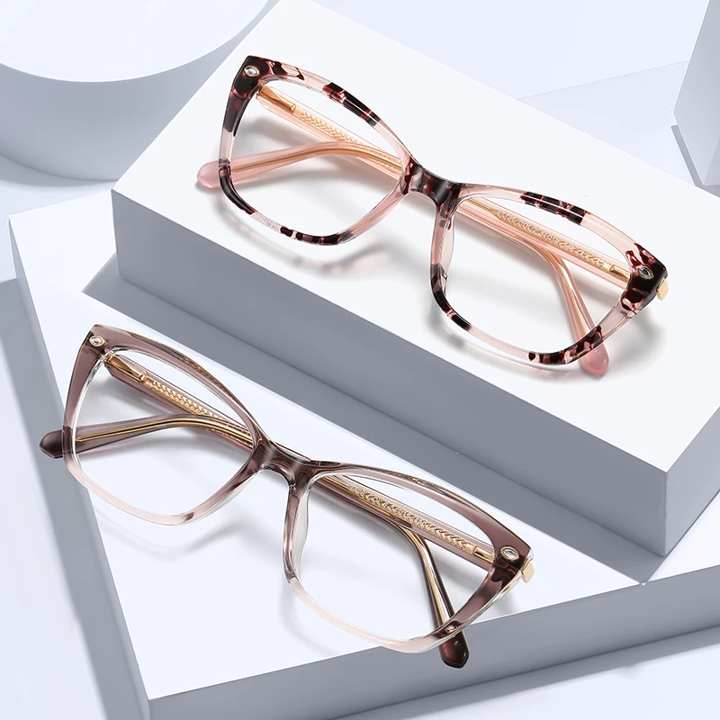BEMORE Fashion Cat-Eye Acetate Prescription Glasses Women Photochromic Anti Blue Light Optical Eyeglasses