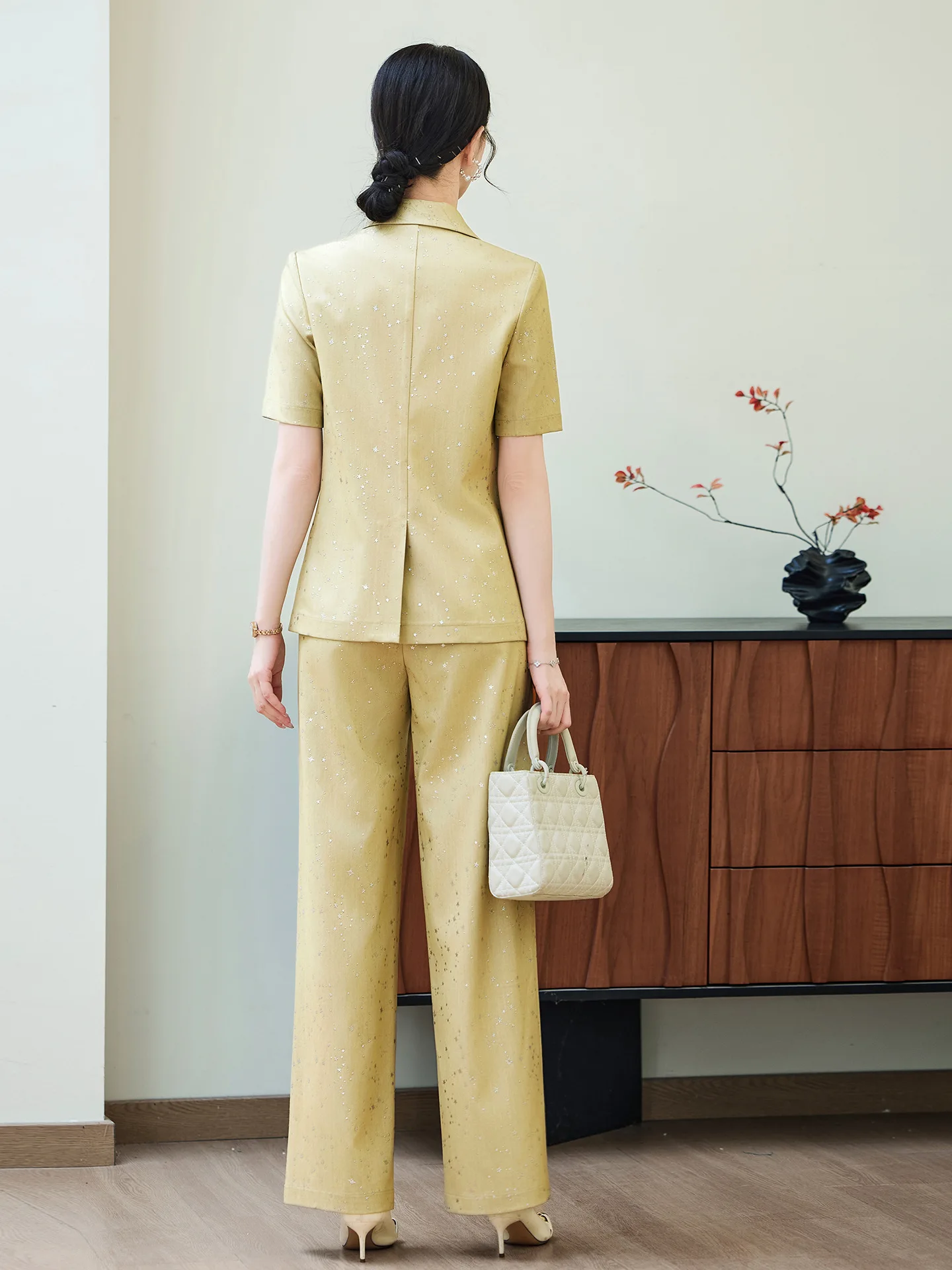 Fashion Blue Yellow Short Sleeve Professional Suit Women New Summer Elegant Formal Slim Blazer And Pants Office Ladies Work Wear view 5