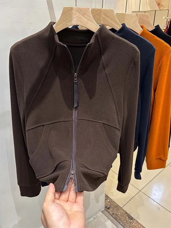 Ciepła bluza z kapturem na zamek błyskawiczny, damska, luźna, wyszczuplająca, rozpinana, codzienna odzież wierzchnia, modna bluza z wysokim kołnierzem, długi rękaw, styl koreański.