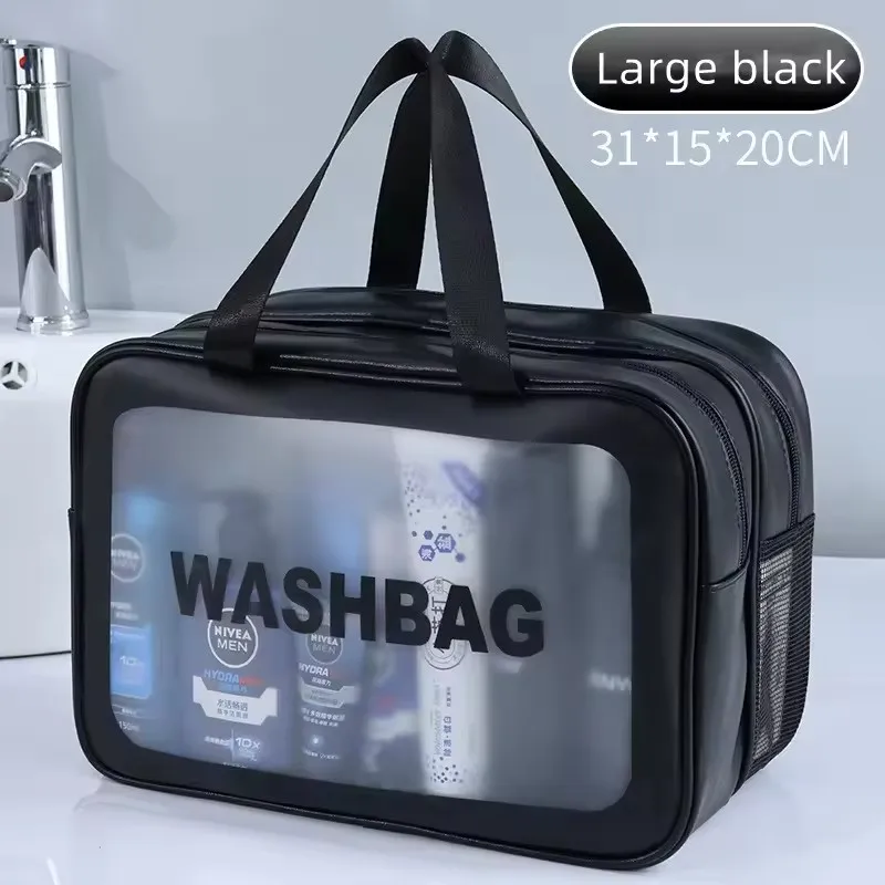 Dry-wet separation double transparent PU makeup bag portable washing bag cosmetic storage bag travel fitness swimming essentials image 3