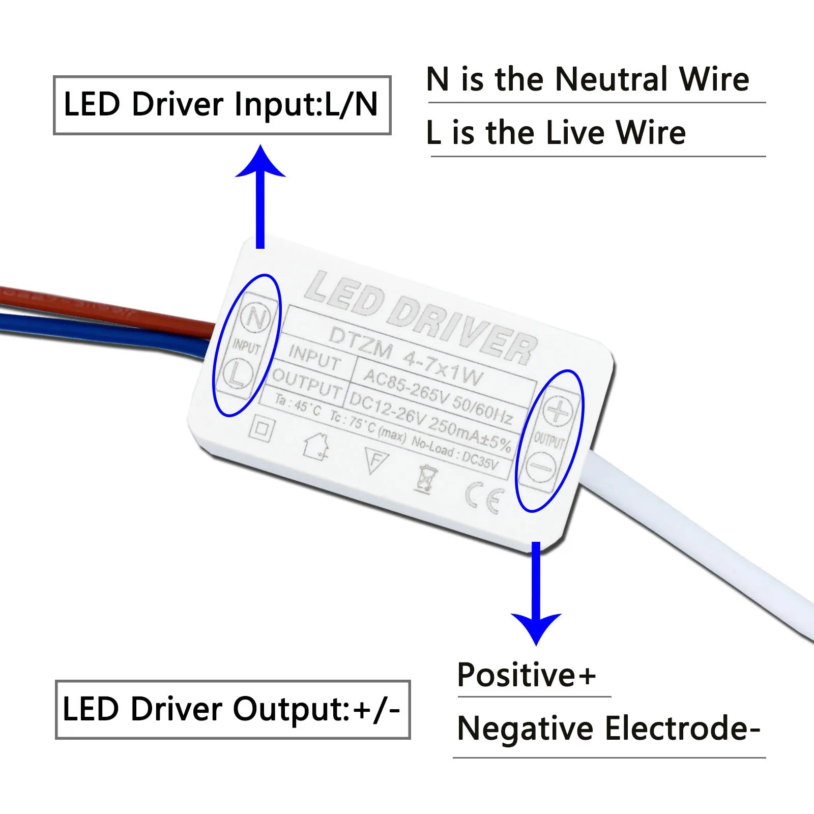 LED Driver Constant Current 250mA Light Transformer 4W 5W 6W 7W DC12-26V For Panel Light Chandelier Light