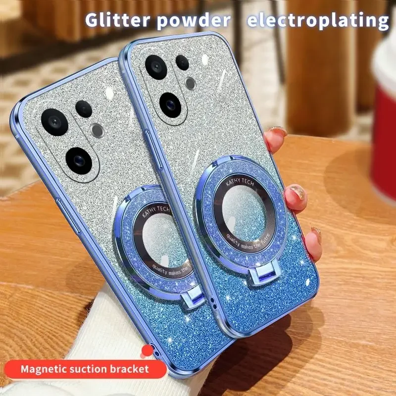 

Auroras For VIVO X200 FE 5G Case Magnetic Bracket Electroplate Glitter Bling Silicone Cover Fundas For VIVO X200 Pro Mini Shell