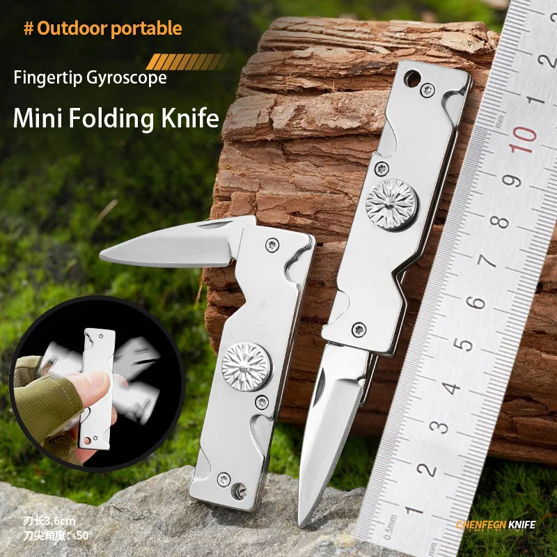 Stainless Steel Fingertip Gyro Mini Knife Folding Blade Creative Small Portable Keychain Pocket Knives Hand Tool For Camping