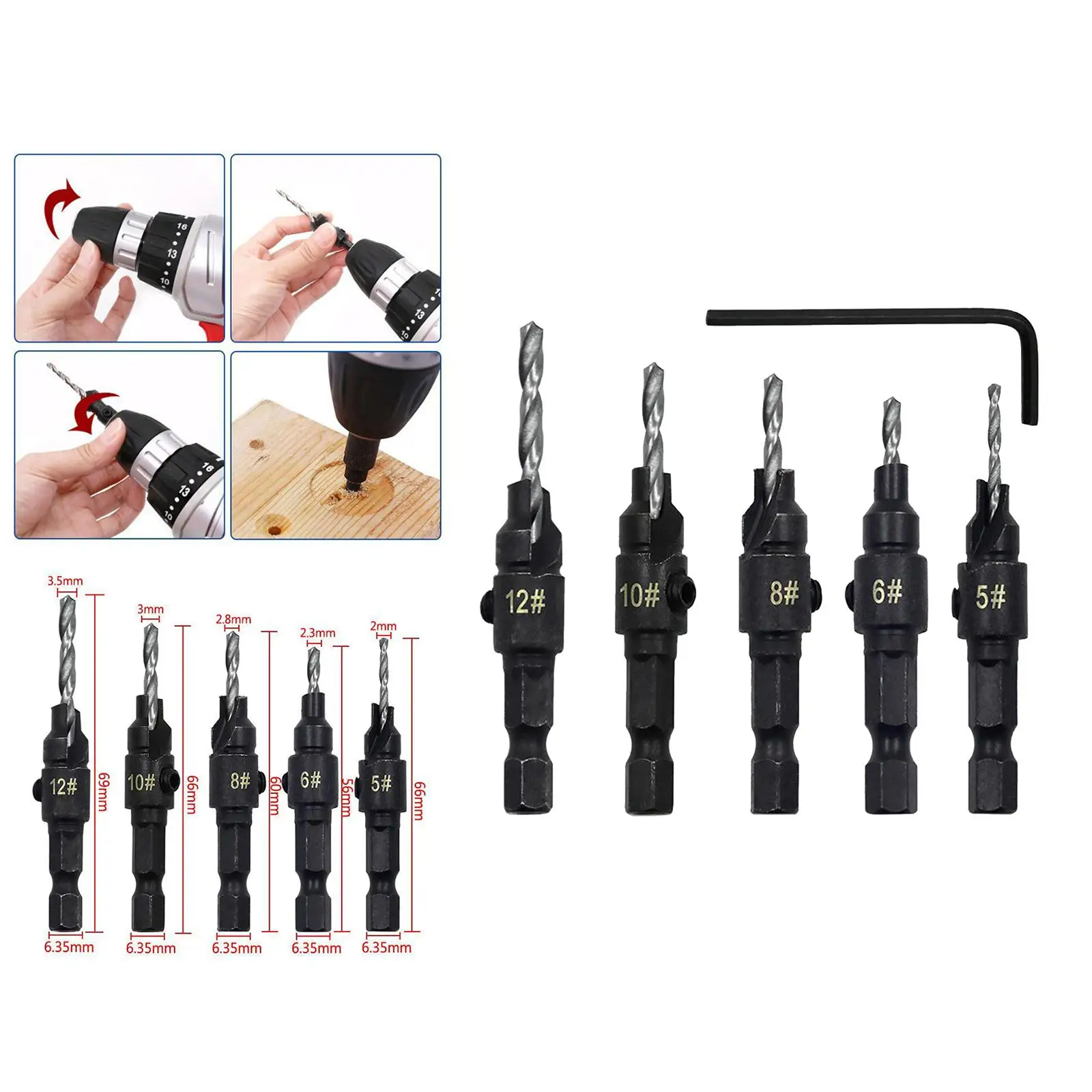 

Quick Change Countersink Set 1/4'' Hex Shank Woodworking Tool