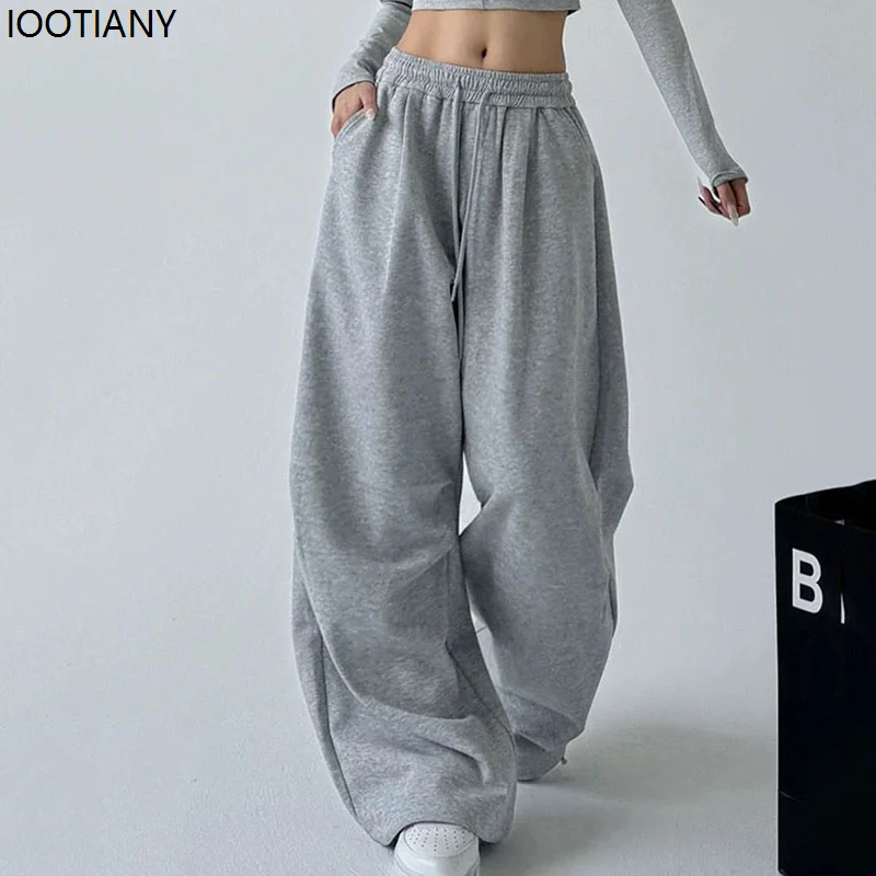 

2025 New Harajuku Wide Leg Sweatpants Women Streetwear Baggy Oversize Gray Sports Pants Woman Drawstring Casual Joggers Trousers