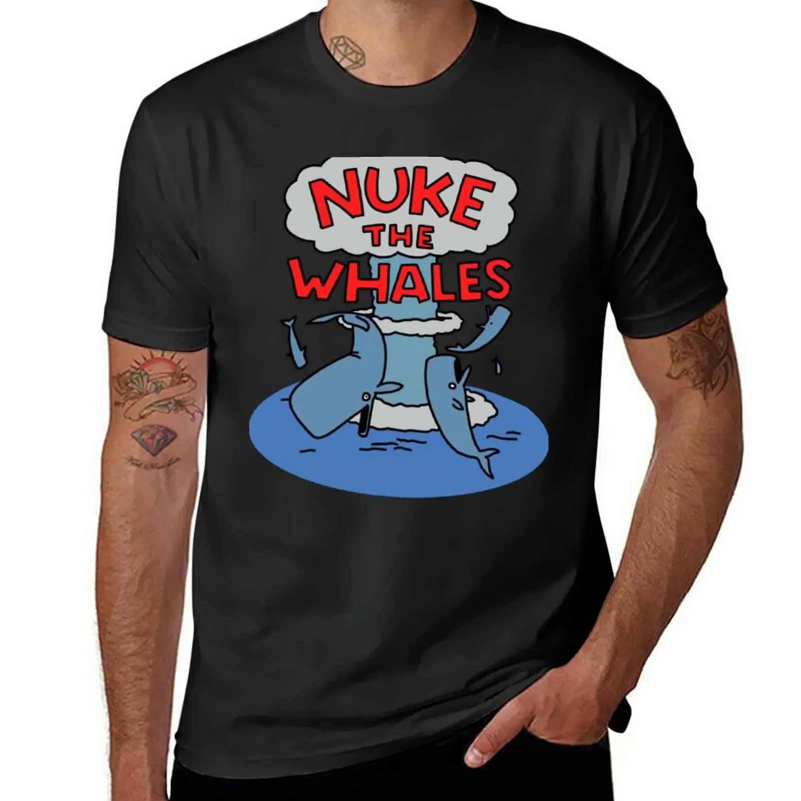 New fashion heavyweight vintage Summer Round Collar Nuke the Whales T-Shirt anime clothes summer clothes men graphic t shirts