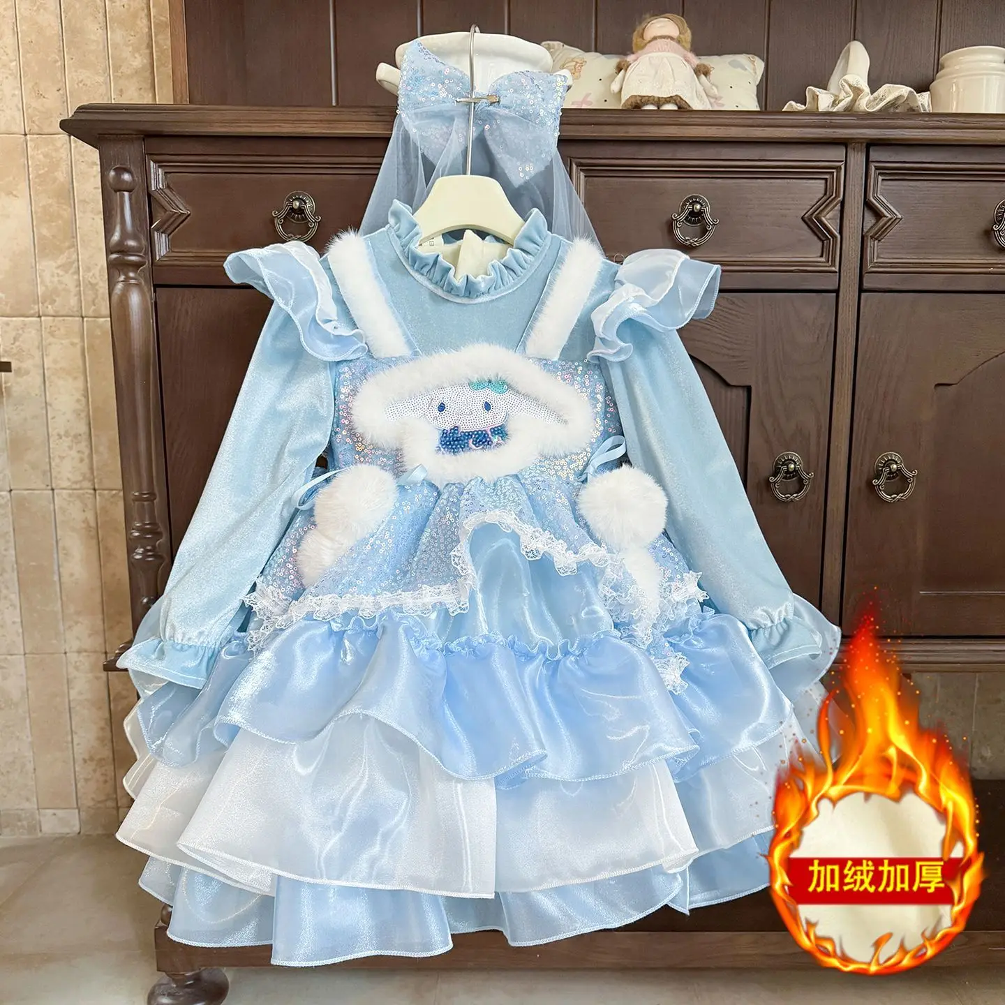 

Sanrio Cinnamoroll платье принцессы Лолиты для девочек, юбка-пачка с рюшами, многослойное платье, украшение с бантом, праздничное платье, детский подарок на Хэллоуин