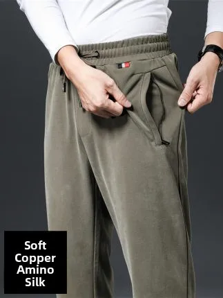 

Casual Spor Loose Fit Thiened Copper Ammonia Modal Men's Pants High Waist Straight Leg Trousers for Spring Autumn
