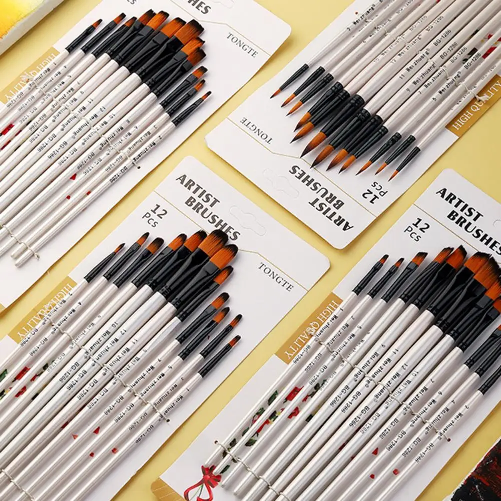 Painting Brush Set Painting Brush Versatile Watercolor Brush Set for Student Artists 12pcs Soft Nylon Bristles 4 for Technical