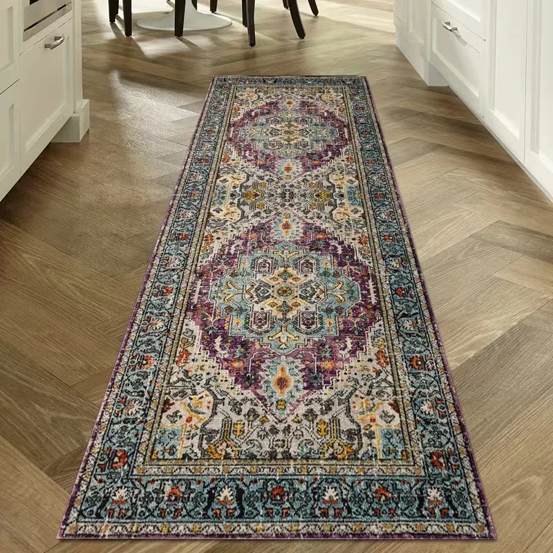 VIKAMA Vintage Ethnic Rug - Non-Slip & Durable Bedroom Entrance & Bedside Mat Hallway & Corridor Rug Home Decor