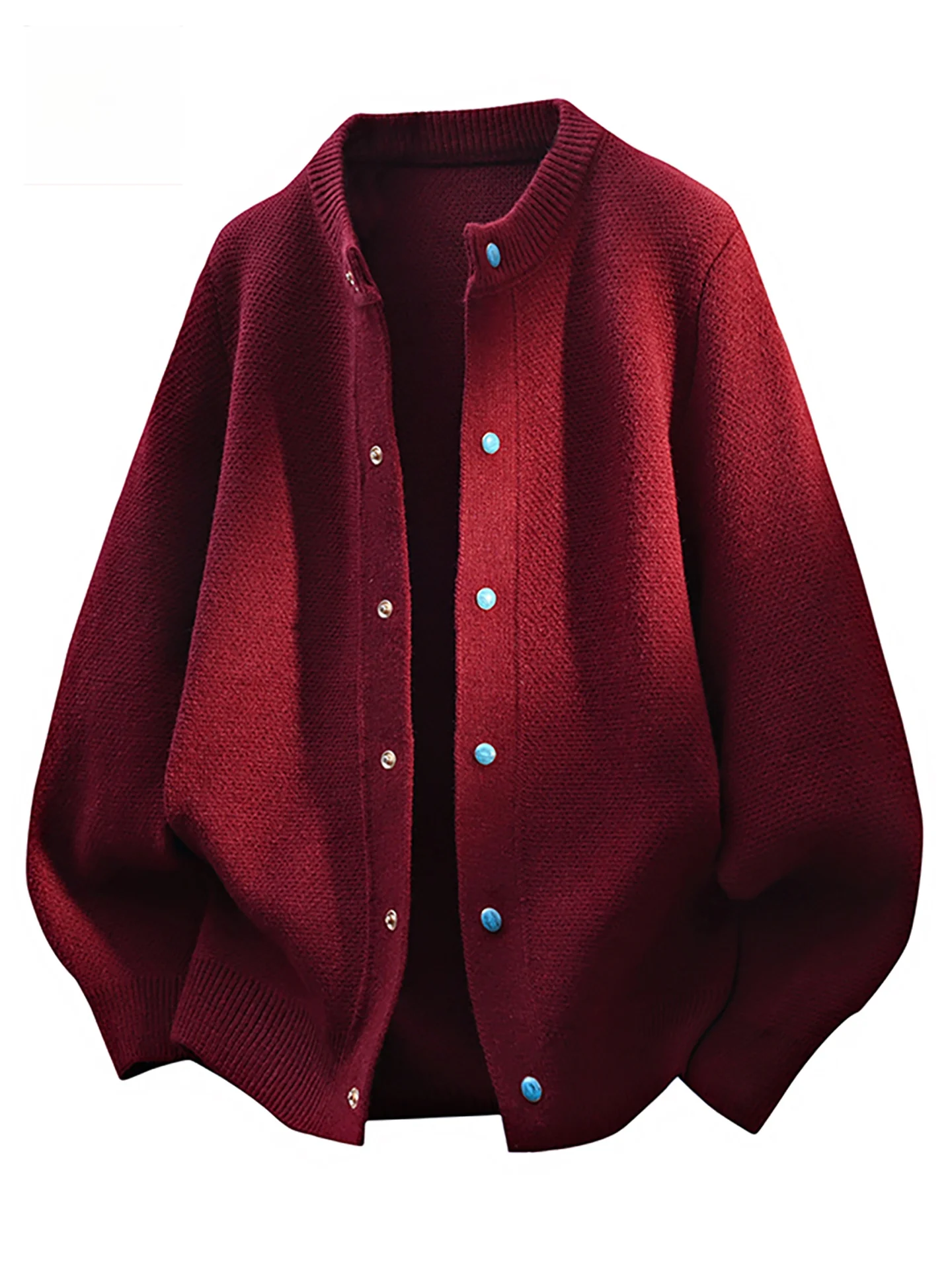 

Thiened Long Sve Knitted Open Cardigan Men's Autumn Winter Outerwear Warm Loose Fit New Year Red Color Blo Zipper Casual