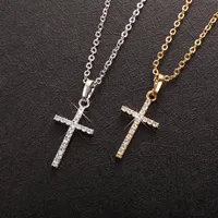 Fashion Female Cross Pendants Gold Black Color Crystal Jesus Cross Pendant Necklace Jewelry for Men/Women Wholesale