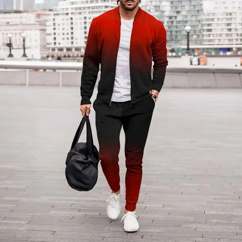 

2024 New Trend Autumn and Winter Fashionable and Comfortable Men's Gradient Jacket and Pants Set ，Trendy Handsome Men's Clothing