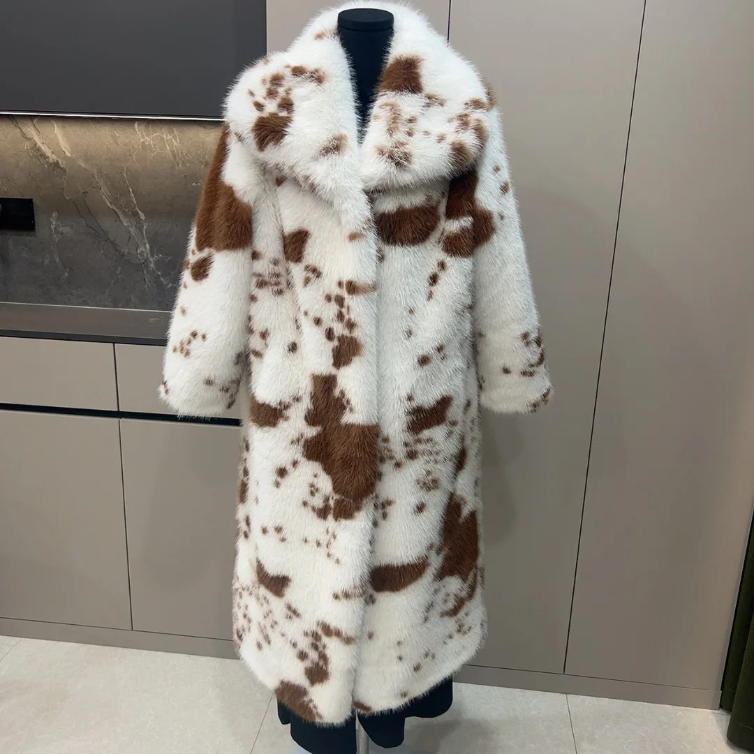 

Faux Fur Coat Women Long Coats Jackets Turn Down Collar Print Coat Thick Warm Y2k Streetwear Jacket Elegant Work Autumn Winter