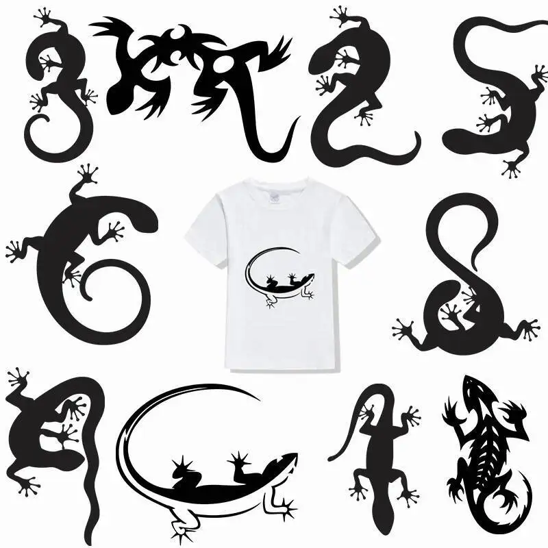 Simple Fashional Style Patches For Clothes Black Lizards Heat Transfer Printing Stickers For  T-Shirt Appliques Clothes Decor