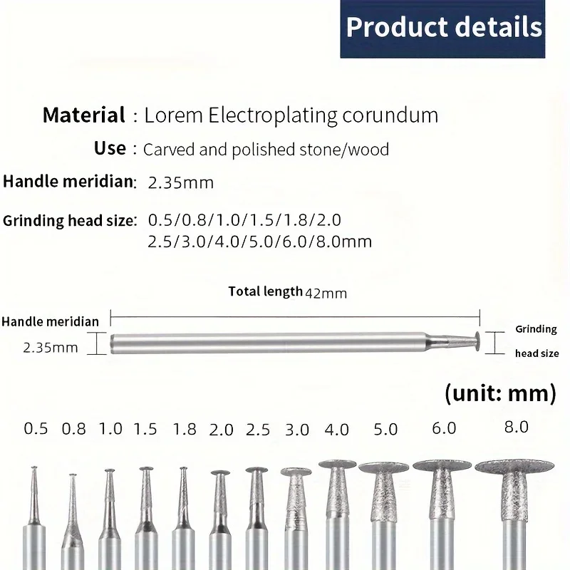 Grinding head jade carving tool, grinding head carving hook line cutting tool, thin slice jade carving grinding needle