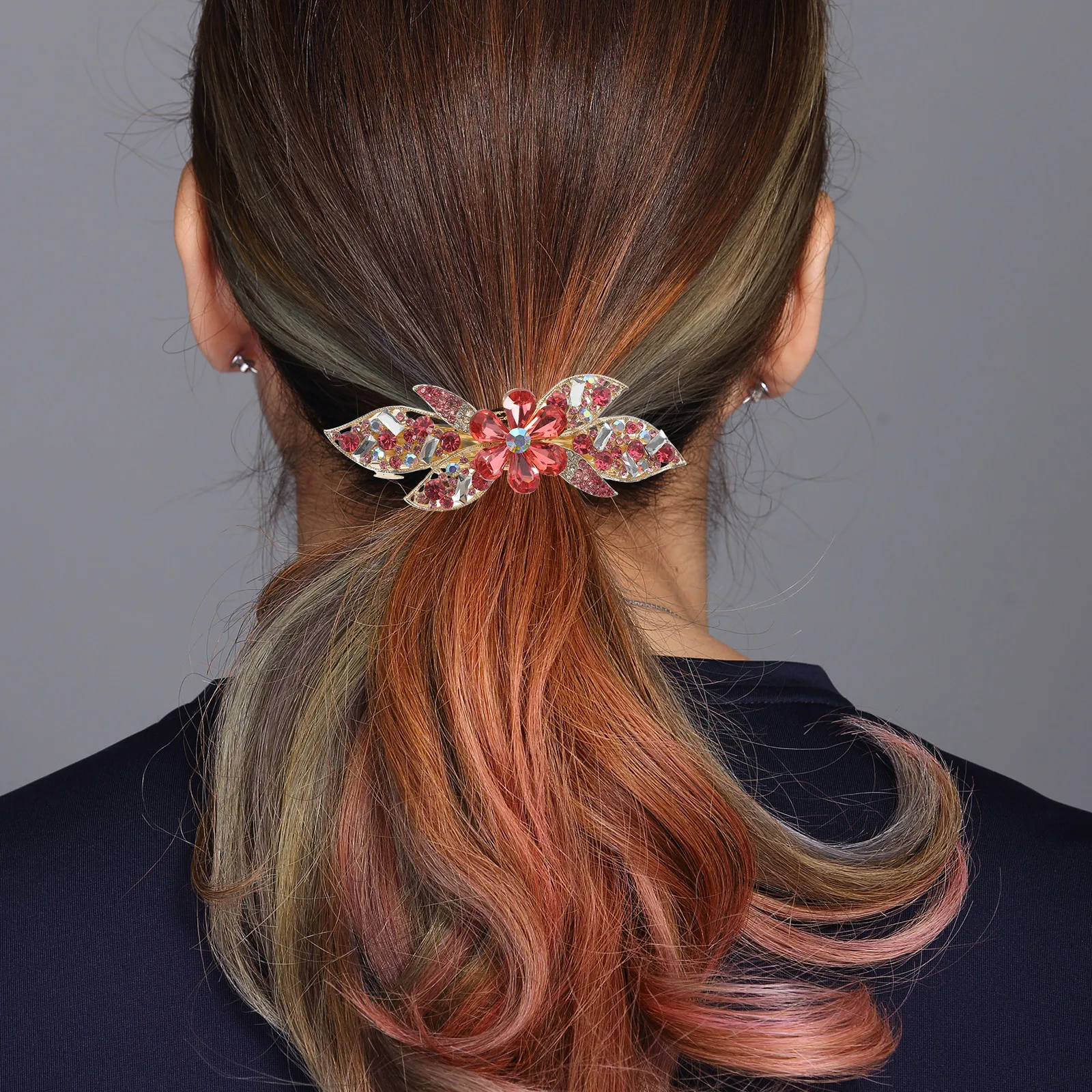 

Rhinestone Hair Clips Crystal Barrettes Purple Durable Thick Hair Women Accessories No Crease Hold Back Hairstyles