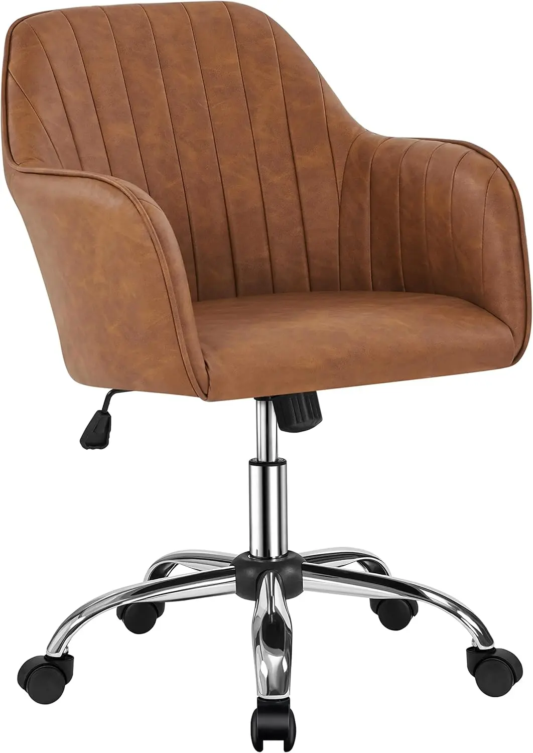 

Modern Faux Leather Desk Chair Makeup Chair Height Adjustable Swivel Office Task Computer Armchair for Living Room Retro Brown