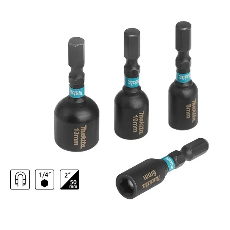 Makita E-18035 Hexagonal Handle Magnetic Sleeve 6-Pcs Set 1/4\'\'In Resistant Sleeve Electric Screwdriver Bit Power Tools Accessor