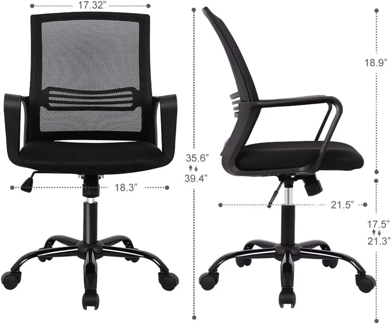 Office Chair, 21D x 18W x 35H in, Black