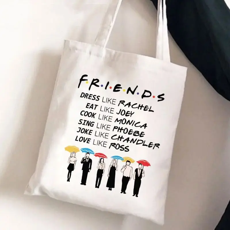 Friends Tv Show Series Pattern Tote Bag Fashionable Canvas Bags Parties Travel and Shopping Machine Washable Student Fans Gifts