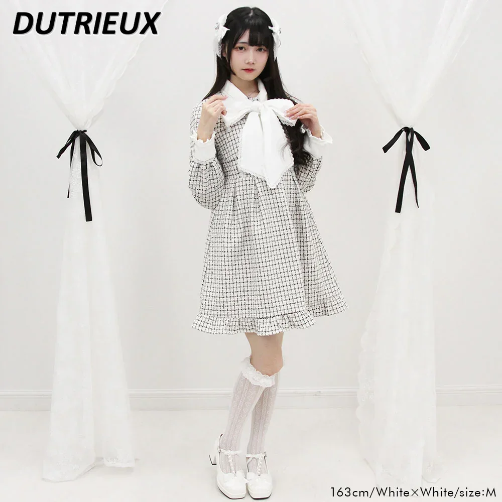 

Spring New Japanese Sweet Princess Style Dress Big Bow Wooden Ear Edge Exquisite High Waist Slimming Long Sleeve Dresses