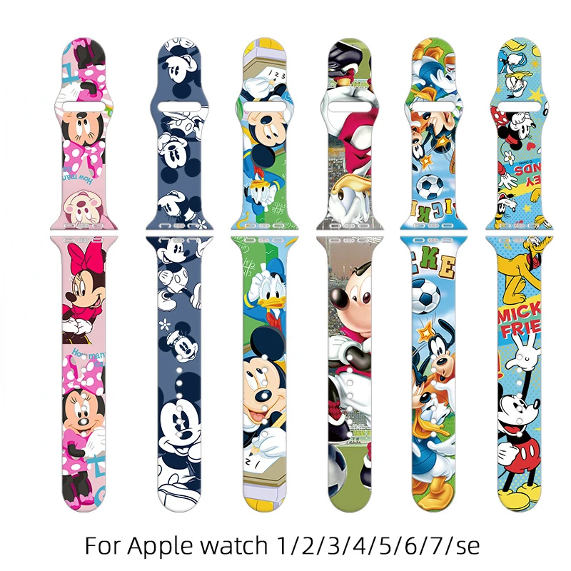 New Luxury Mickey Silicone Watch Band for IWatch SE 7 6 5 4 3 2 1 Bracelet Print Strap for Apple Watch Strap 44mm 42mm 40mm 38mm