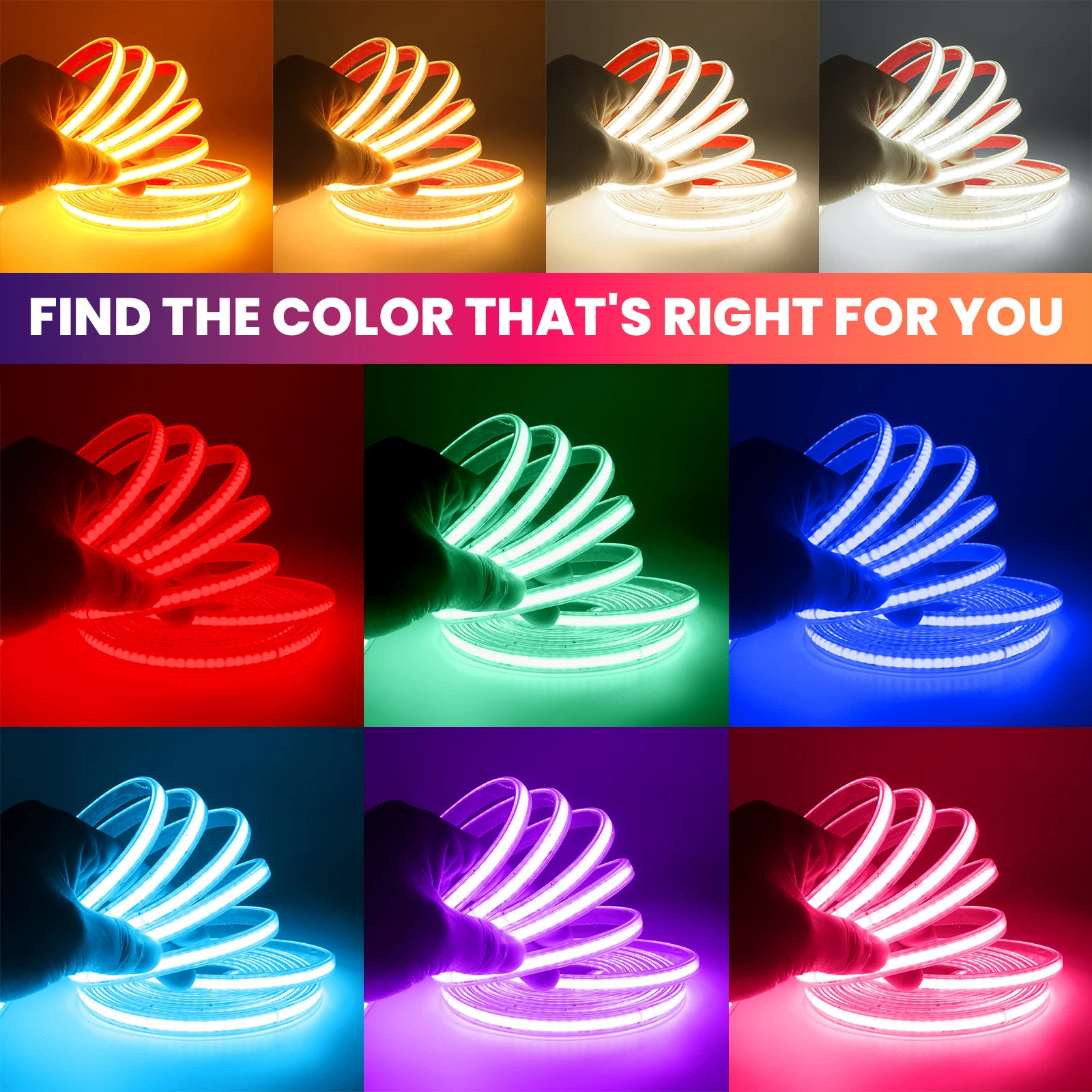 Adhesive LED Light Strip 220V Waterproof COB LED Strip With ON/OFF Switch No Need Driver Flexible Tape For Room Decor 10 Colors