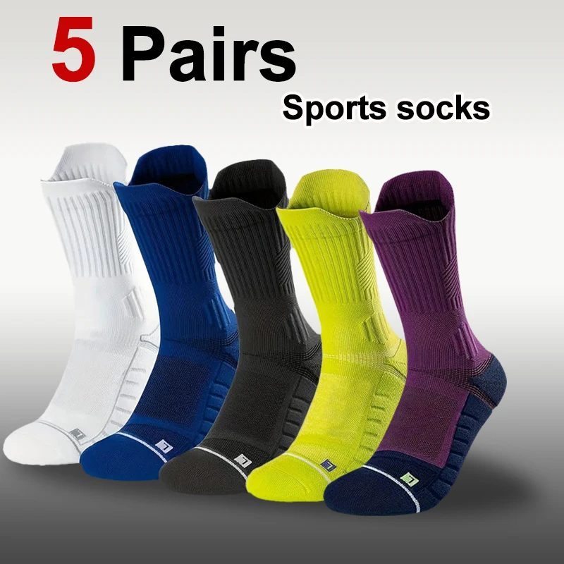 5-ペア男性スポーツソックスクッション性-40-テクノロジー防臭吸汗通気性ランニングバスケットボール圧縮ソックス
