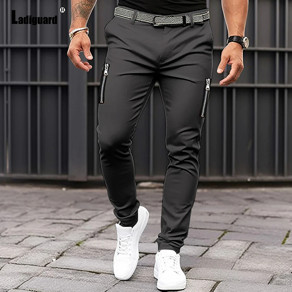 Plus Size 3xl Men\'s Cargo Pants Solid Grey White Pencil Pants Mens Elegant Fashion Zipper Pockets Trouser Men Streetwear 2023