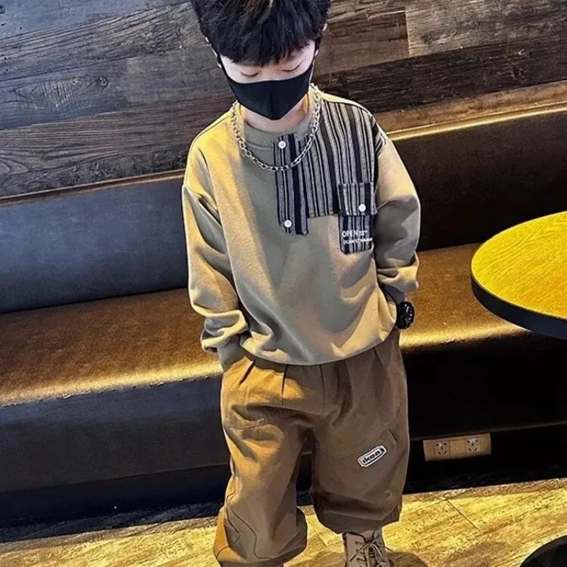 

Spring and Autumn Boys' Clothing Set New Children's Casual Hoodie Pants Two Piece Set Kids Baby Outfits