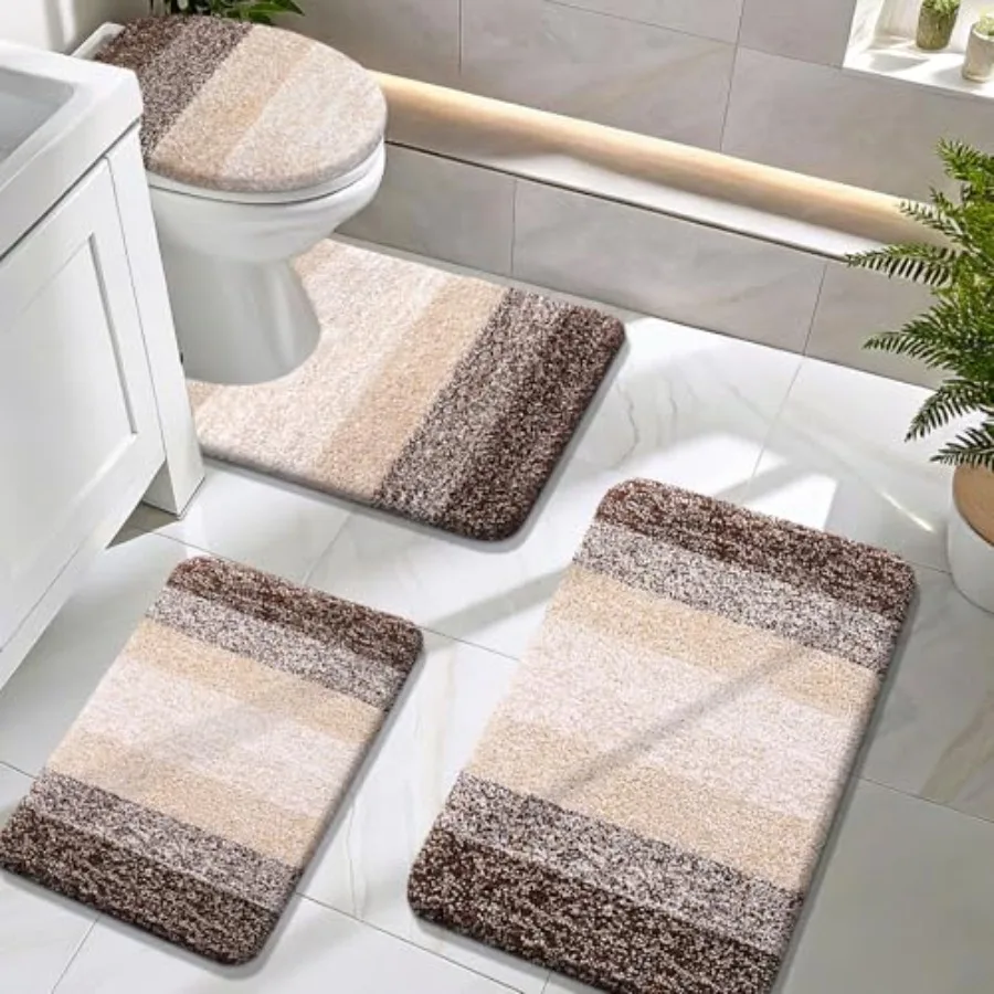

Baroom Rugs Sets 4 piece Soft Mifiber Absorbent Ba Mat U-Shed Contour Toilet Mat and Toilet Lid Cover Dry hine Washable Toilet