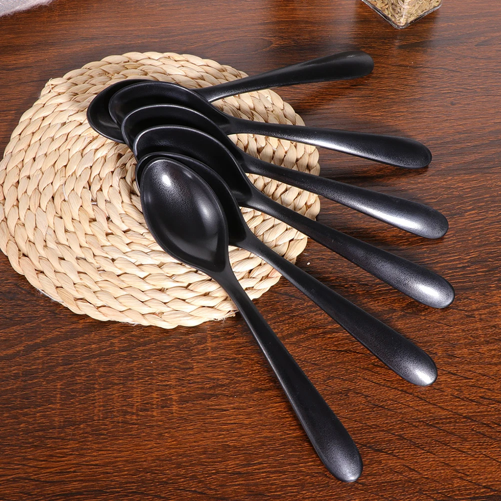 

8 Pcs Black Matte Soup Spoon Rice Serving Melamine Spoons Porridge Japanese-style