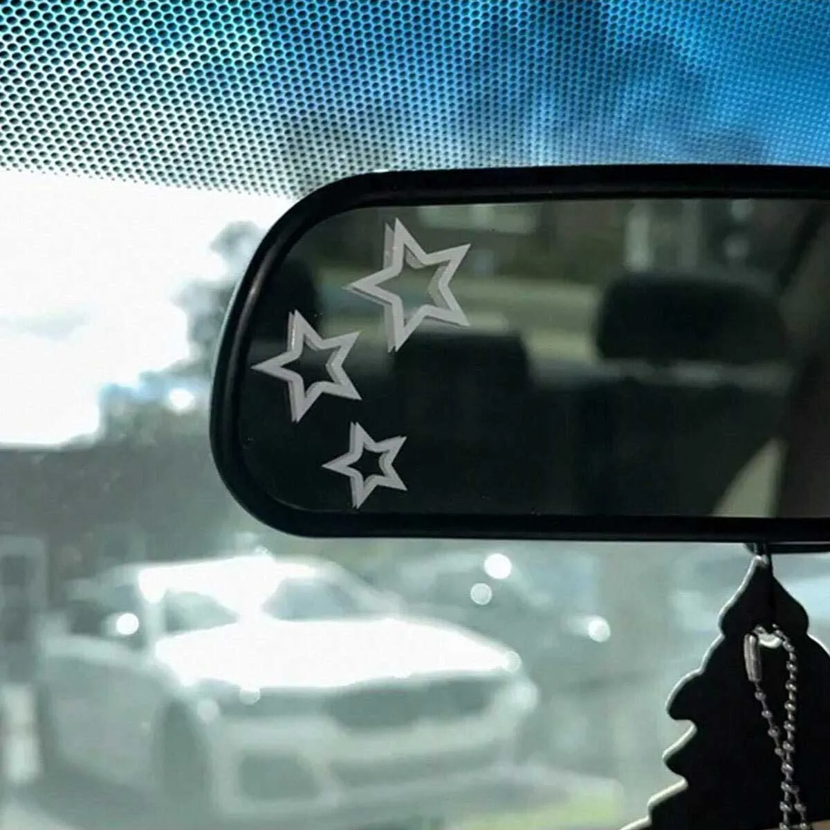 Set of 3 – Three pentagram star mirror decals, vinyl stickers, cute car stickers, laptop bumper stickers, decorative car parts